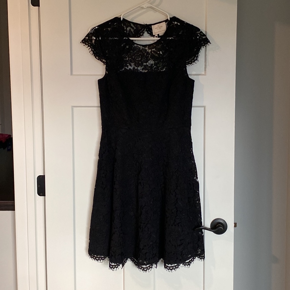 Full lace black Kate Spade dress with diamond open back and a-line hem